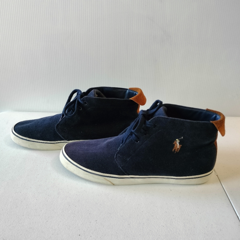 Polo Ralph Lauren Talin Navy Corduroy Brown Suede High-Top Sneakers 14 Preppy